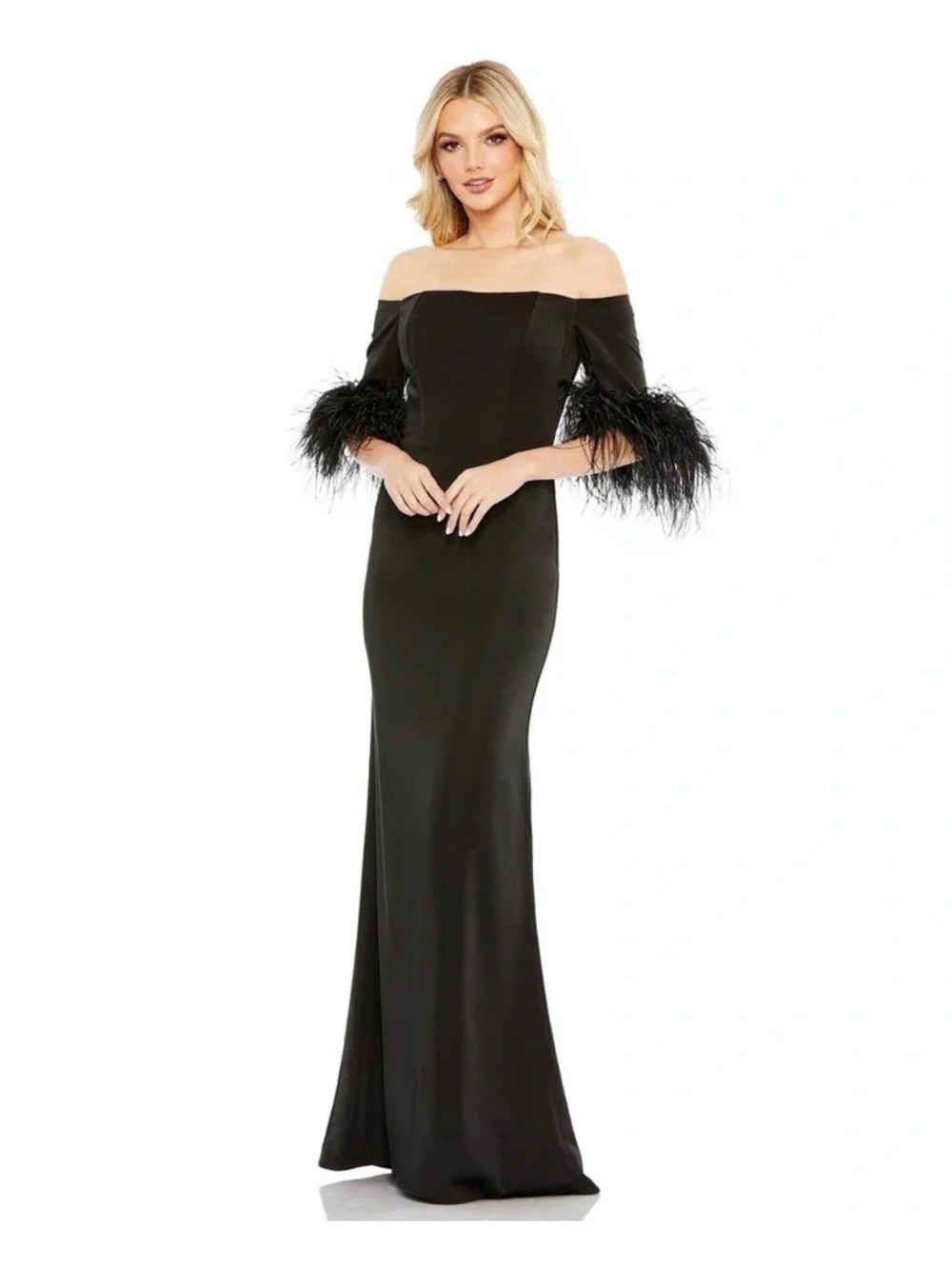 Mac Duggal Dress 11441 - off the shoulder feather dress size 10